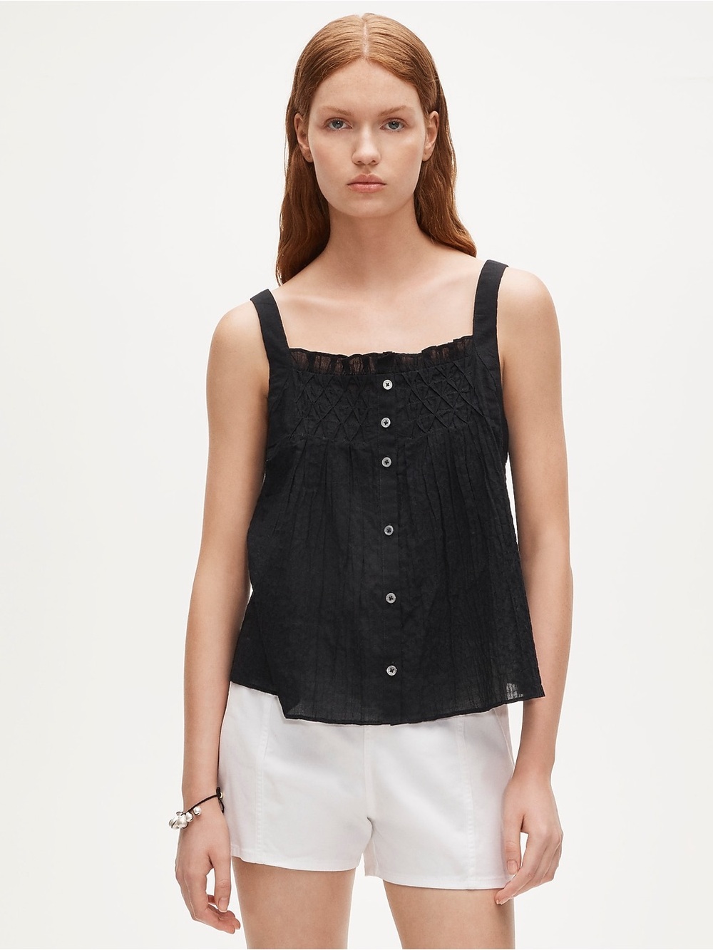 J.Crew Smocked Crinkle Tank Top Black NWT Best Seller